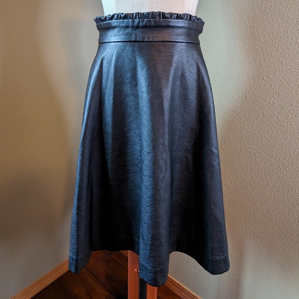 MILK J-fashion vegan black leather mini circle skater skirt.
